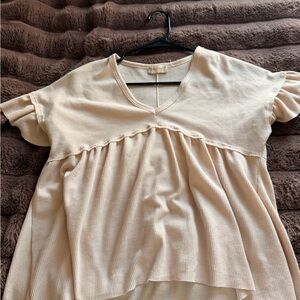 Altar'd State Cream V-Neck Ruffled Babydoll Tunic